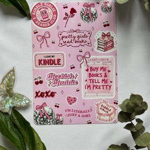 Roze insteekstickers voor e-reader, Pretty Girls Read, leesgrage accessoire