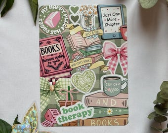 Pink Book Therapy Kindle, Kobo or Tolino Insert – Pink & Green E-Reader Stickers, Bookish Accessory