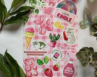 Pink Summer Kindle, Kobo or Tolino Insert – Pink & Red E-Reader Stickers, Bookish Accessory