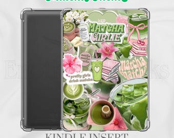 Matcha Girlie Kindle Insert – Green & Teal E-Reader Stickers, Bookish Accessory (Digital Download)