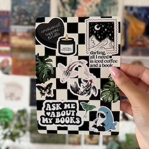 Inserto para Kindle, Tolino o Kobo con diseño de romance oscuro y cuadros negros – Pegatinas blancas y negras para lectores electrónicos, accesorio literario.