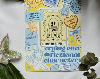 Ghost and Angel Kindle, Kobo or Tolino Insert – Blue & Yellow E-Reader Stickers, Bookish Accessory