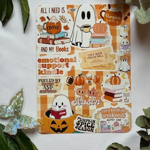 Inserto spettrale per Kindle, Kobo o Tolino a tema Halloween – Adesivi beige e marroni per e-reader, accessorio per lettori di libri.