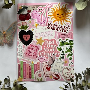 Hopeless Romantic Kindle, Kobo of Tolino-inzet – roze en gele e-readerstickers, leesgrage accessoire