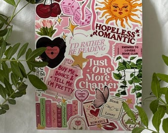 Hopeless Romantic Kindle, Kobo or Tolino Insert – Pink & Yellow E-Reader Stickers, Bookish Accessory