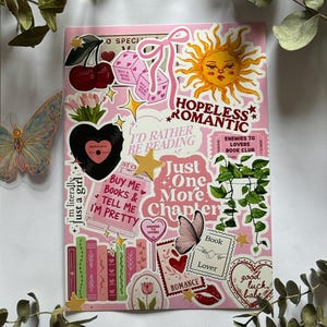 Hopeless Romantic Kindle, Kobo of Tolino-inzet – roze en gele e-readerstickers, leesgrage accessoire afbeelding 6