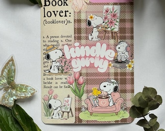 Snoopy Kindle, Kobo or Tolino Insert – Beige & Pink E-Reader Stickers, Bookish Accessory