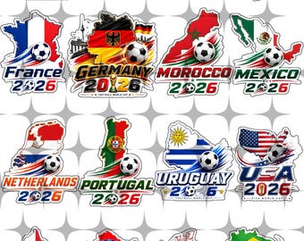 World Cup 2026 Maps & Flags Bundle | 16 Countries PNG + PDF | USA, Morocco, Brazil, France, Argentina | Printable Logos And Stickers Pack