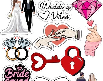 Wedding Stickers Pack | Bride Squad & Team Bride PNG Bundle | Bridal Shower Digital Stickers | Bachelorette Party Printable