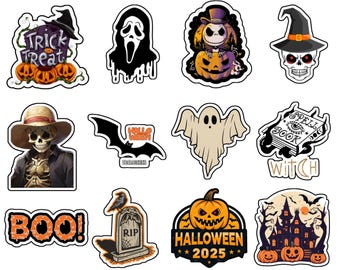 Halloween Stickers Pack – 20 Digital Spooky and Cute Stickers for Halloween Party, Scrapbooking & Digital Planners