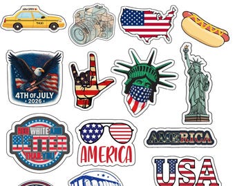 American Stickers Pack – A Fun Collection of USA Inspired Stickers with Patriotic, Retro and Everyday American Lifestyle Designs