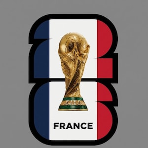 May include: A gold FIFA World Cup trophy stands in front of a French flag design. The word "FRANCE" is at the bottom. The background is gray. The design is in the shape of the number "23".