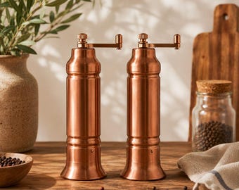 Copper Salt Pepper Grinder | Manual Spice Mill, Farmhouse Kitchen Decor 7 inches high