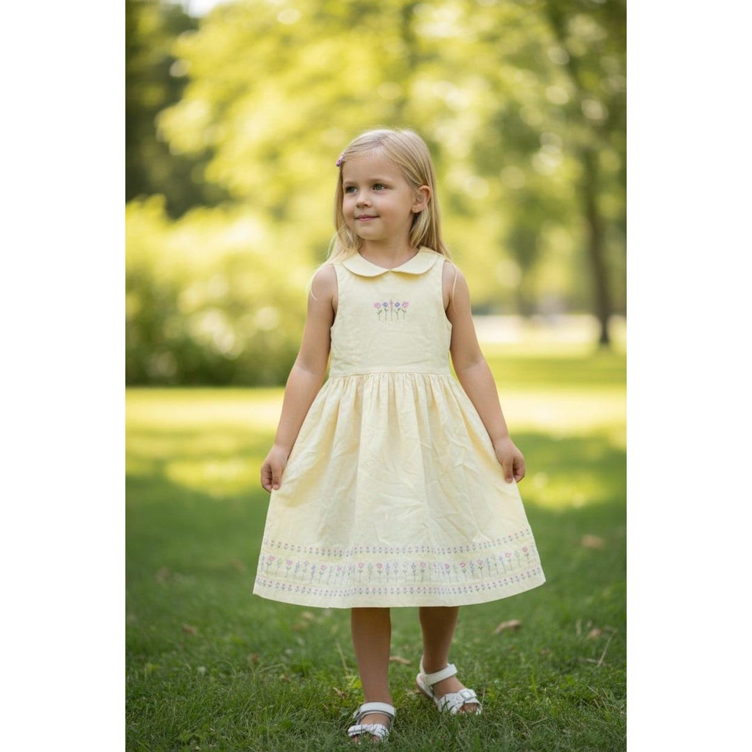 Vintage Gymboree Rainbow Tag Floral Linen Dress Girls XXL 6-7 Yellow ...