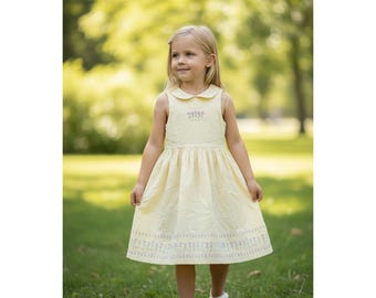 Vintage Gymboree Rainbow Tag Floral Linen Dress Girls XXL 6-7 Yellow Cottagecore