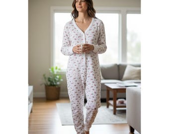 Mono térmico de una pieza con estampado floral campestre de Victoria's Secret, talla M, tejido tipo gofre.