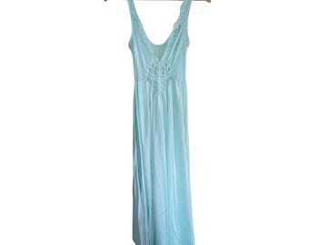 Vintage Olga 92270 Maxi Nightgown Womens L Seafoam Green Lace Spandex Bodice