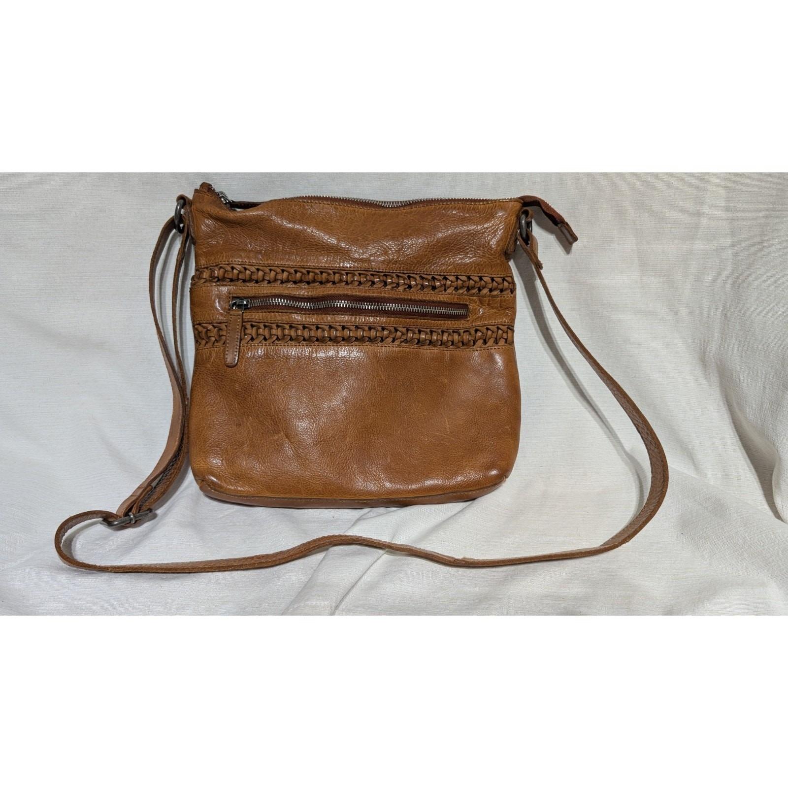 Vilenca Holland Brown Leather Crossbody Bag Braided Trim Vintage Y2K