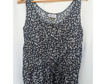 Vintage 90s Jumpsuit Kathie Lee Womens M Black Floral Grunge Whimsigoth Romper