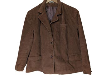 Blazer vintage Cavalier in velluto a coste da donna, taglia 24.5 Plus, marrone, con bottoni intrecciati, stile Y2K