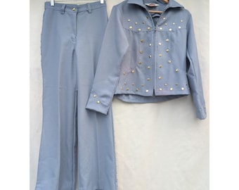 Conjunto de pantalón y chaqueta acampanados azul vintage Miller Western Wear, talla 14.