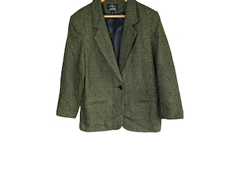 Alanni Donnybrook Vintage Wool Blazer Womens 8 Green Black Houndstooth Jacket