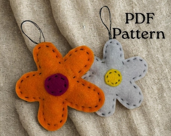 Flower Ornament Sewing Pattern: DIY Felt Decoration (PDF Pattern), Digital Download, Handmade Embroidered Wool Felt 5 petal & 6 petal Flower