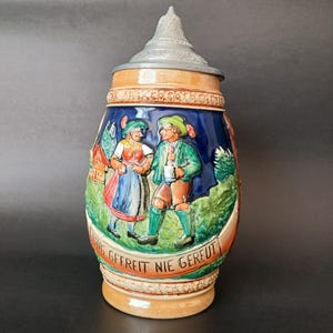 Vintage German Wedding Lidded Beer Stein