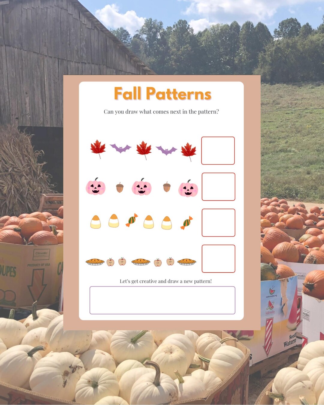 Digital Fall Pattern Worksheet | Preschool Worksheets for Fall | Autumn ...