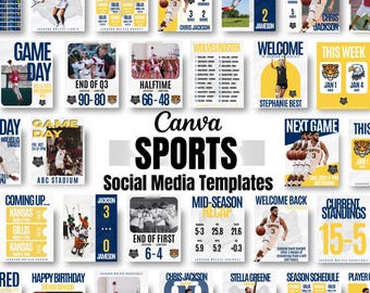 53 modèles Sports pour réseaux sociaux, Modèle sport sur toile, Modèle bleu et jaune pour réseaux sociaux, Sports du lycée, Sports universitaires