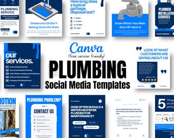 28 publications sur les réseaux sociaux d'une entreprise de plomberie, marketing plombier, entreprise de plomberie bleue, services de plomberie