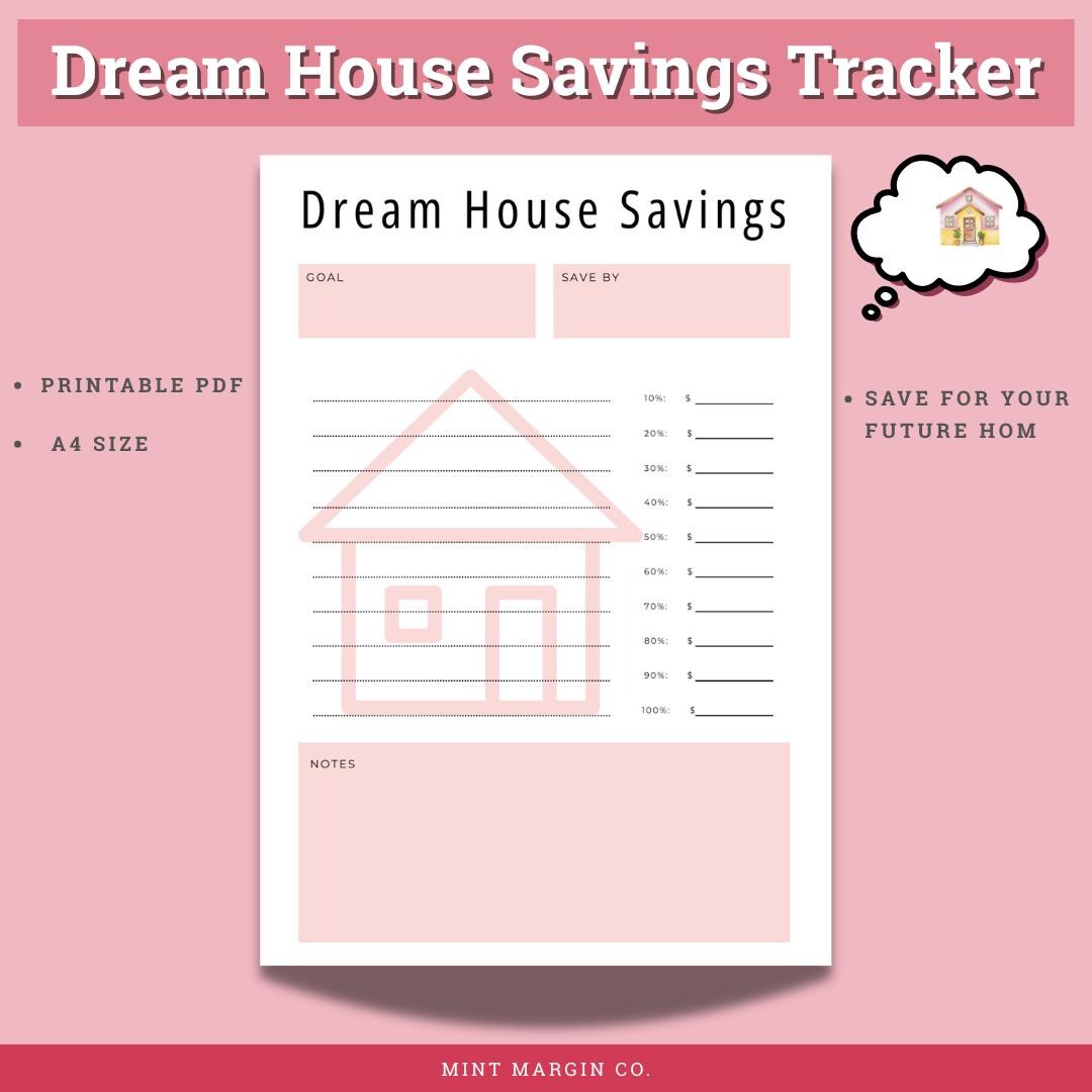 Dream House Savings Tracker Printable | Home Savings Planner PDF | A4 ...