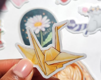 Yellow Origami Paper Crane Sticker
