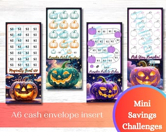 Pumpkin Halloween Savings Challenge Bundle | Printable A6 Cash Envelope Inserts | Mini Fall Budget Games | Dice Savings Game