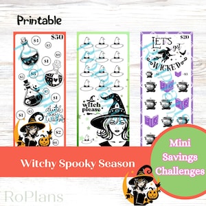 Witchy Halloween Spar-Challenge | 3er Set Druckbare A6 Spar-Challenges | Geringes Einkommen | Bargeldfüllung