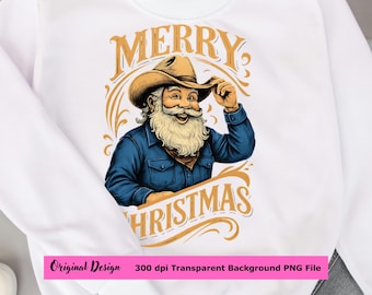 Cowboy Santa PNG: Western Christmas Digital Download (4500x5400 px)