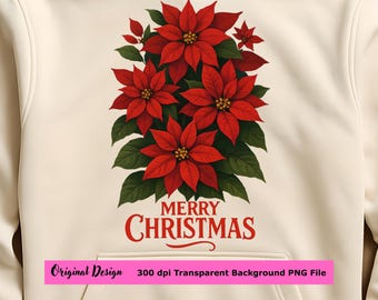 Christmas Poinsettia Bouquet PNG: Holiday Floral Clipart (Digital Download)