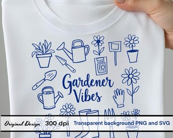 Gärtner Vibes Doodle SVG | Gartenwerkzeuge PNG (Digitaler Download)