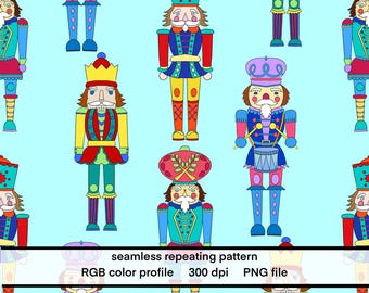 Icy Blue Nutcracker Seamless Repeating Pattern, Whimsical Christmas PNG (Commercial Use Digital Download)