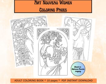 Art Nouveau Adult Coloring Book: Alphonse Mucha Style Women (PDF Download Printable)
