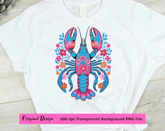 Floral Lobster PNG | Summer Sublimation Design | Coastal Boho Digital Download