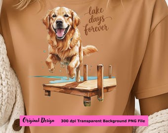 Golden Retriever Lake Dog PNG | Summer Sublimation Design (Digital Download)
