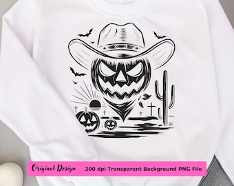Cowboy Pumpkin Halloween PNG: Western Jack O' Lantern Clipart (Digital Download)