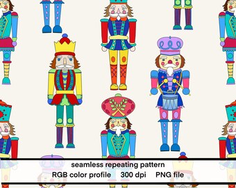 Nutcracker Seamless Repeating Pattern, Whimsical Christmas Holiday Design (Commercial Use PNG Digital Download)
