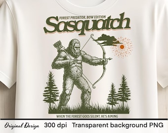 Sasquatch Bow Hunter PNG, Bigfoot Archery Design (Digital File)