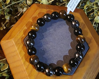 Pulseira de Tripla Proteção (Obsidiana, Olho de Tigre, Hematita Magnética)