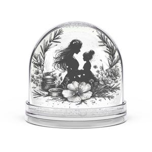 母娘のシルエットのスノードーム | 記念品スノードーム、花柄の冬景色