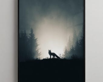 Zorro en el bosque del norte, impresión artística de naturaleza nórdica