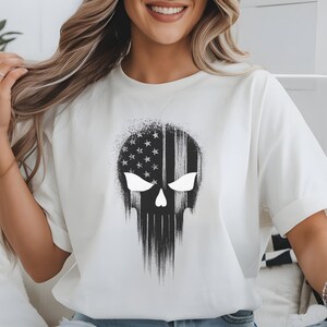 Patriotic Skull Halloween Digital T-Shirt Design | American Flag Grunge Skull Clipart | Spooky Gothic Skull Art JPG