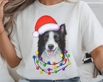 Söt Border Collie julhund T-shirtdesign | Festlig hundälskare digital nedladdning | Rolig julhundkonst för jultröjor